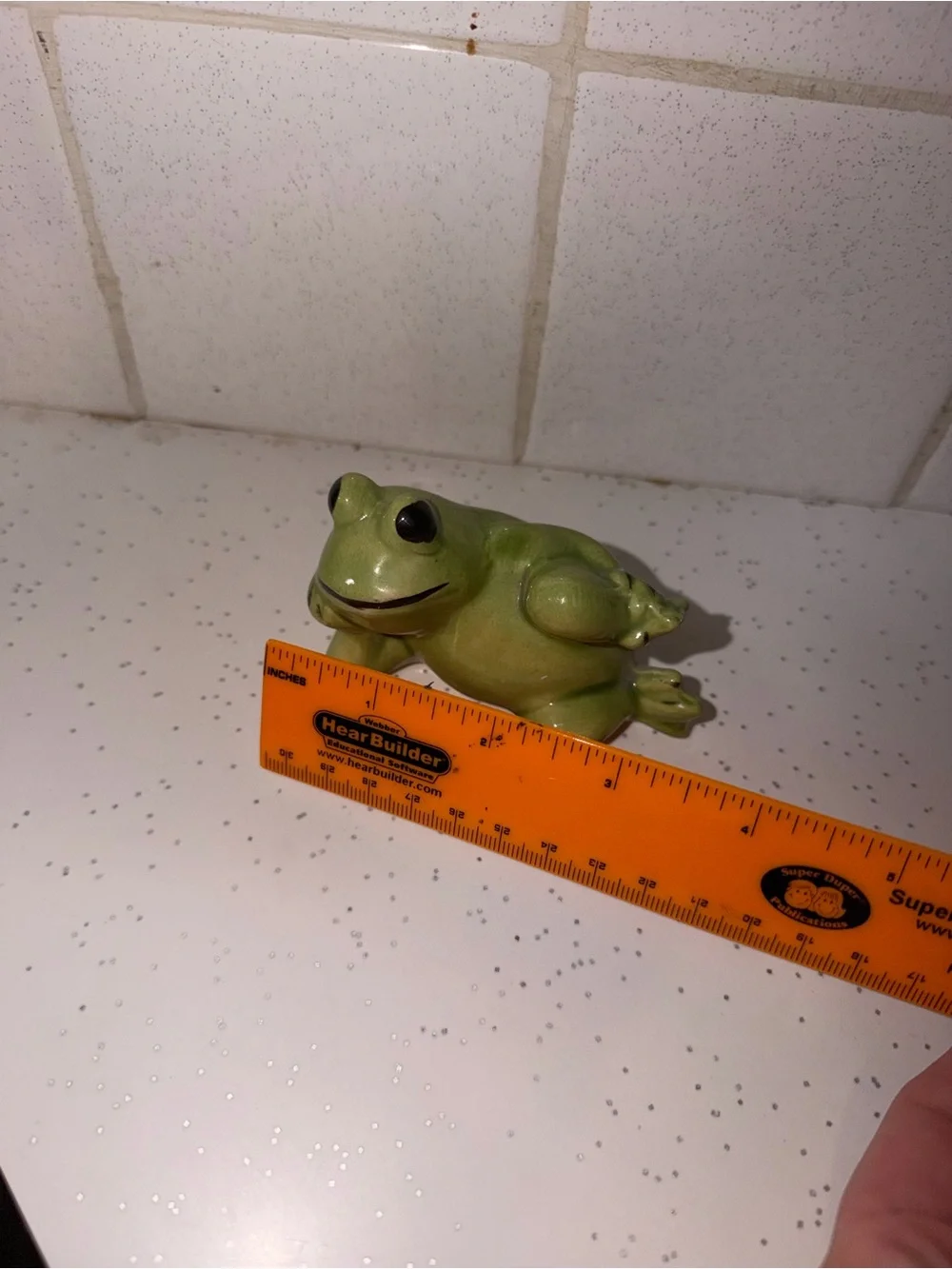 Glazed Green Ceramic Frog Figurine - Vintage Cottagecore Trinket